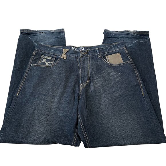 LRG Sunset Rock Jeans Men's Size 36x34 Dark Wash Wide Leg 90s Style Denim - Picture 3 of 8